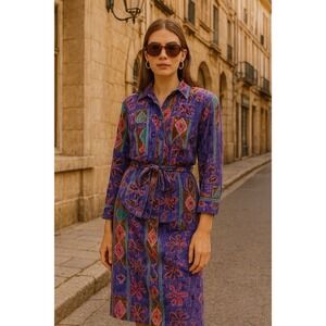 Vintage Leslie Fay Petite Sportswear Blouse & Skirt 100% Silk Floral Print Small